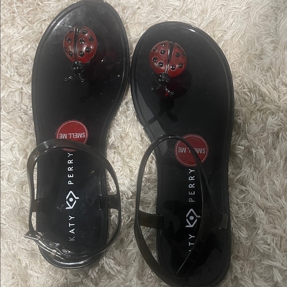 Katy Perry Black Sandals with Red Ladybug Design - Picture 1 of 5